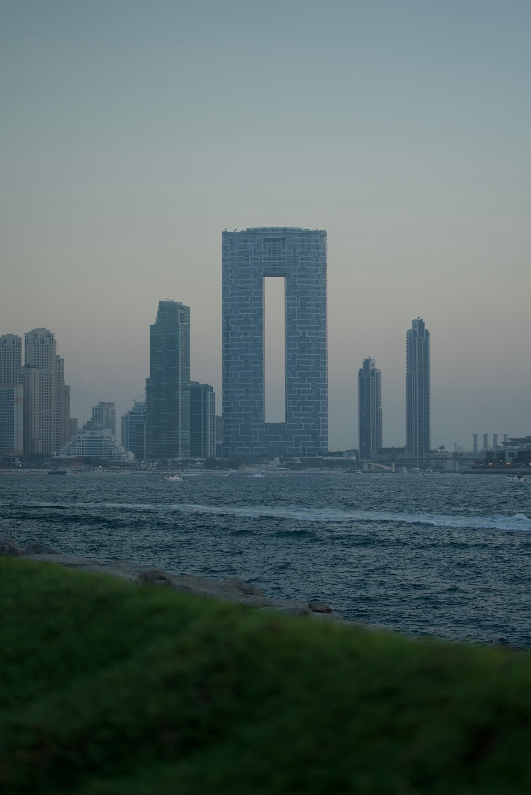 The Dubai Marina skyline at dusk