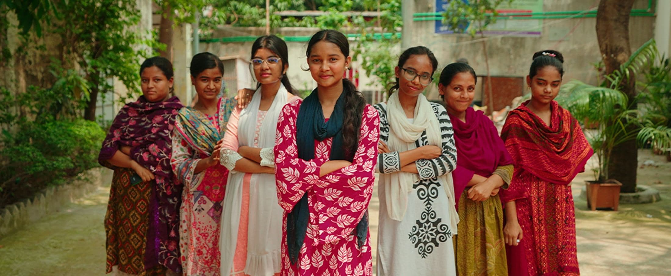 Group of girls in colourful shawls, Bangladesh