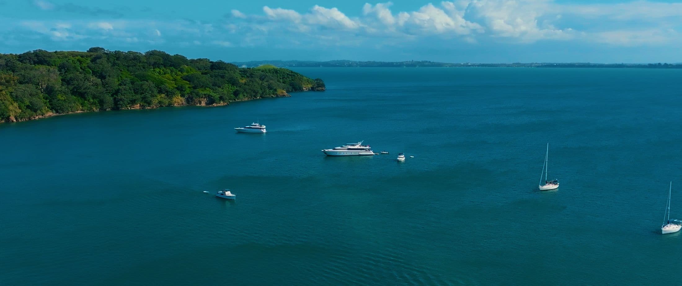 Aerial view of the yacht at anchor