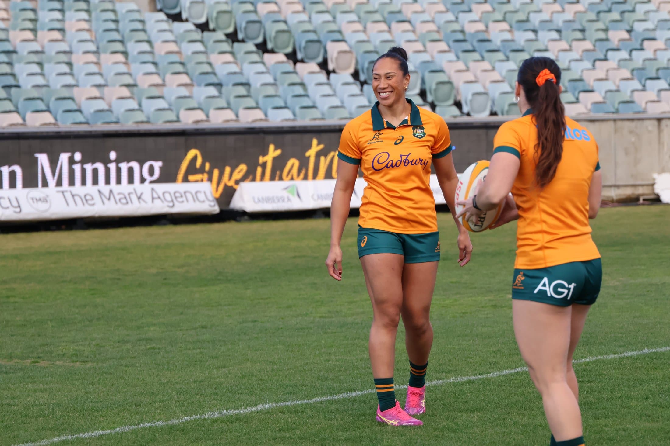 Players laughing between takes
