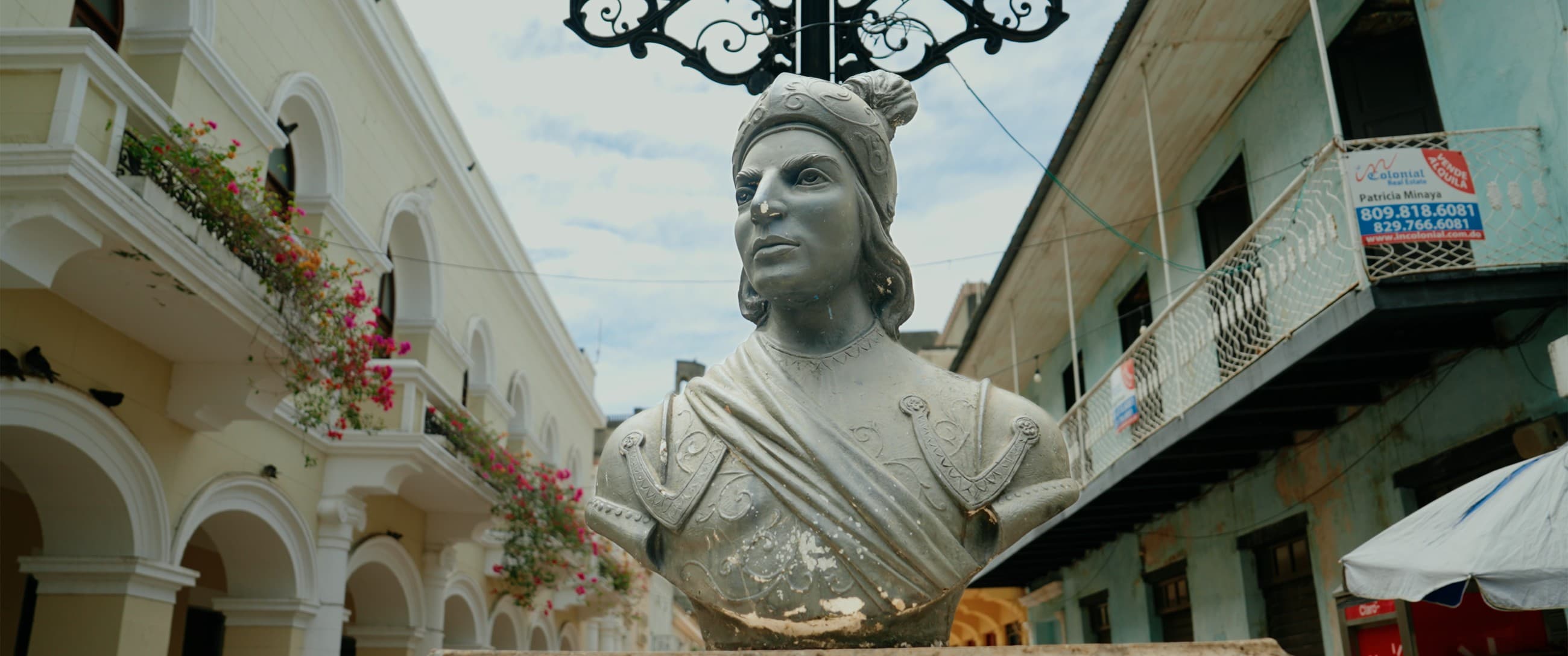 Colonial-era statue in a plaza