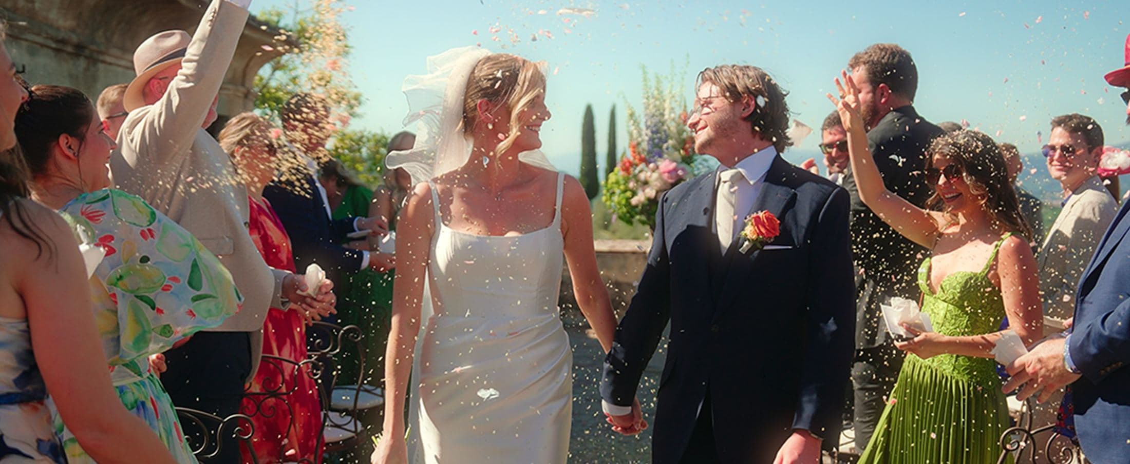 Confetti thrown over the newlyweds
